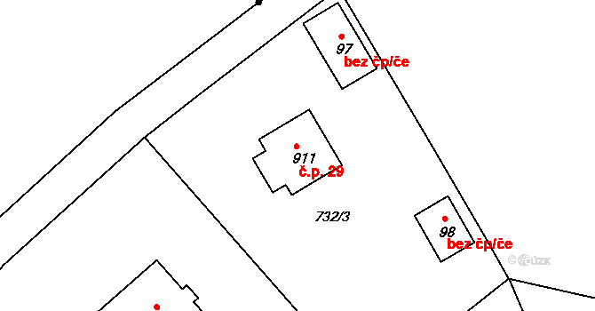 Čenětice 29, Křížkový Újezdec na parcele st. 911 v KÚ Čenětice, Katastrální mapa