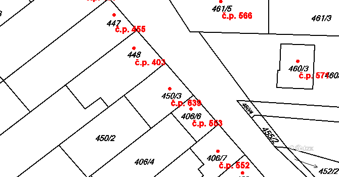 Drnovice 639 na parcele st. 450/3 v KÚ Drnovice u Vyškova, Katastrální mapa