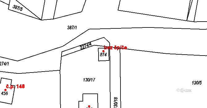 Hrusice 53910869 na parcele st. 874 v KÚ Hrusice, Katastrální mapa