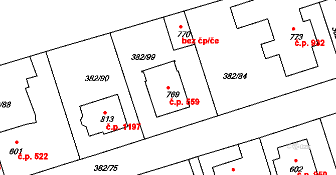 Rudná 559 na parcele st. 769 v KÚ Dušníky u Rudné, Katastrální mapa
