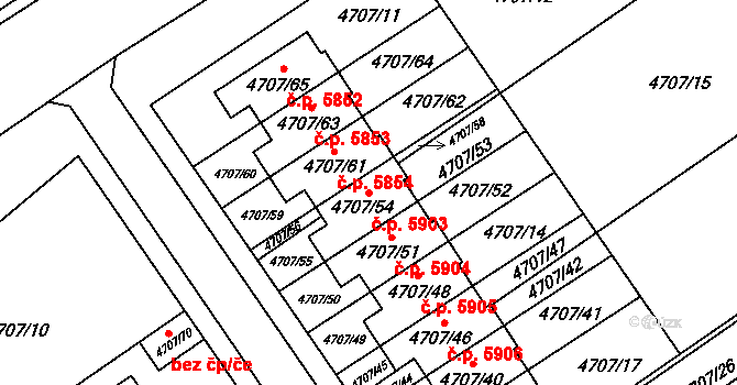 Chomutov 5903 na parcele st. 4707/54 v KÚ Chomutov I, Katastrální mapa