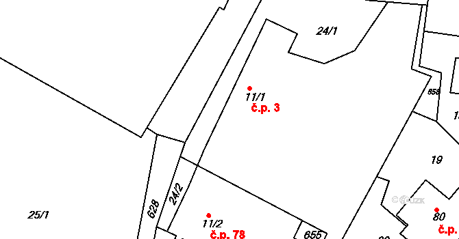 Bukovka 3 na parcele st. 11/1 v KÚ Bukovka, Katastrální mapa