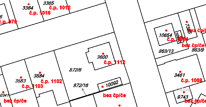 Bílé Předměstí 1112, Pardubice na parcele st. 3600 v KÚ Pardubice, Katastrální mapa