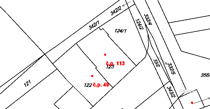 Habrůvka 113 na parcele st. 123 v KÚ Habrůvka, Katastrální mapa