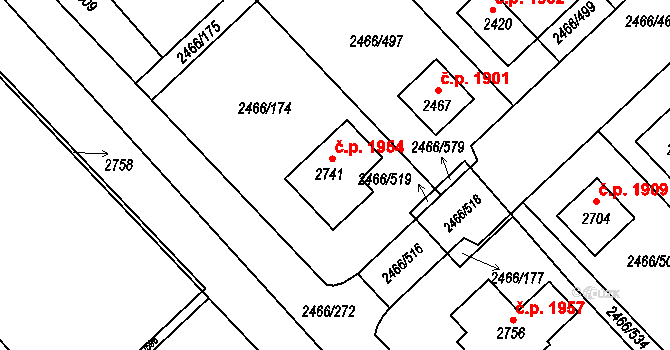 Tišnov 1954 na parcele st. 2741 v KÚ Tišnov, Katastrální mapa
