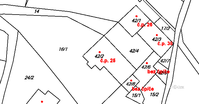 Heřmanice u Oder 25 na parcele st. 42/2 v KÚ Heřmanice u Oder, Katastrální mapa