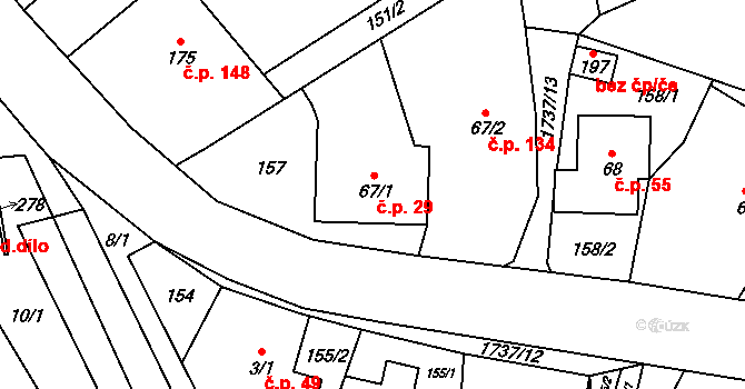 Straník 29, Nový Jičín na parcele st. 67/1 v KÚ Straník, Katastrální mapa
