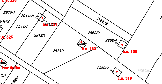 Kopřivnice 133 na parcele st. 2913/2 v KÚ Kopřivnice, Katastrální mapa