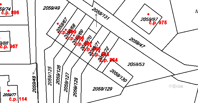 Odry 884 na parcele st. 2059/72 v KÚ Odry, Katastrální mapa