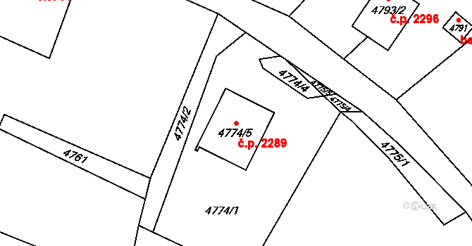 Vsetín 2289 na parcele st. 4774/5 v KÚ Vsetín, Katastrální mapa