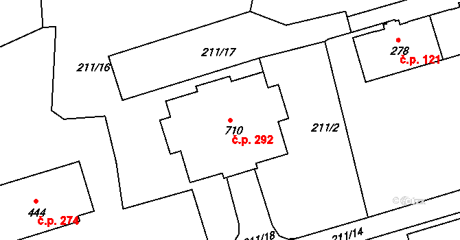 Loučovice 292 na parcele st. 710 v KÚ Loučovice, Katastrální mapa