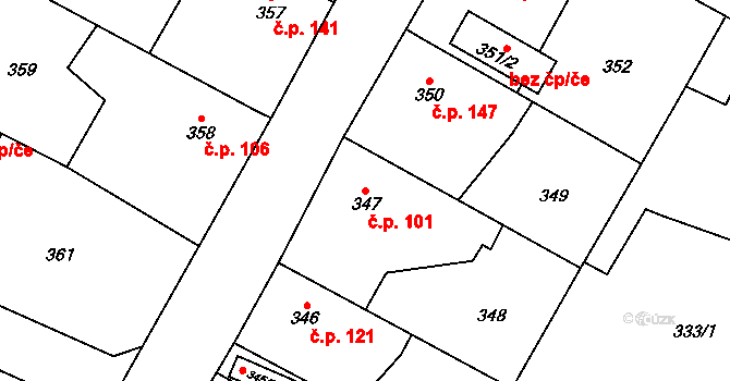 Senec 101, Zruč-Senec na parcele st. 347 v KÚ Senec u Plzně, Katastrální mapa