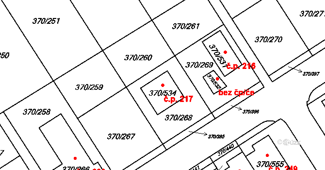 Cholupice 217, Praha na parcele st. 370/534 v KÚ Cholupice, Katastrální mapa