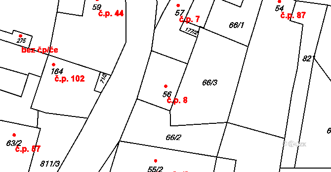 Telce 8, Peruc na parcele st. 56 v KÚ Telce, Katastrální mapa