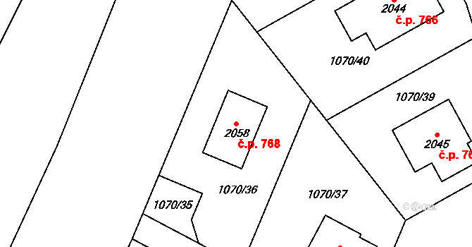 Kdyně 768 na parcele st. 2058 v KÚ Kdyně, Katastrální mapa