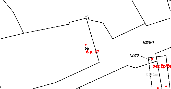 Domašín 17, Dobruška na parcele st. 55 v KÚ Domašín u Dobrušky, Katastrální mapa