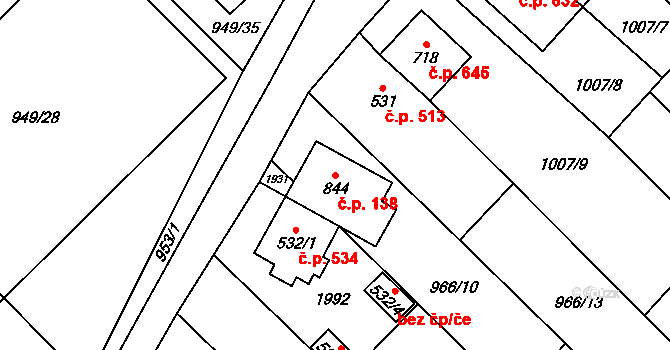 Kvasice 138 na parcele st. 844 v KÚ Kvasice, Katastrální mapa