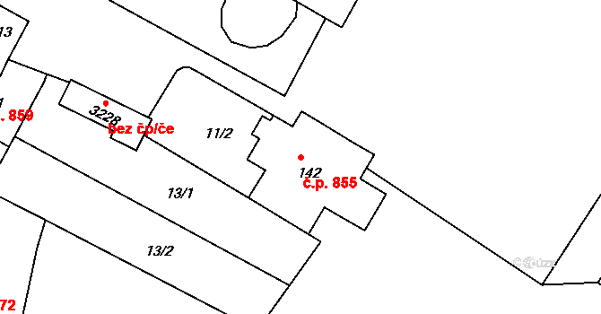 Bystřice pod Hostýnem 855 na parcele st. 142 v KÚ Bystřice pod Hostýnem, Katastrální mapa