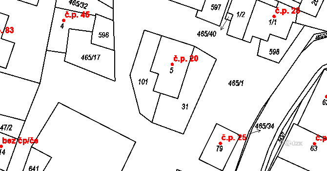 Hrochov 20, Lipová na parcele st. 5 v KÚ Hrochov, Katastrální mapa