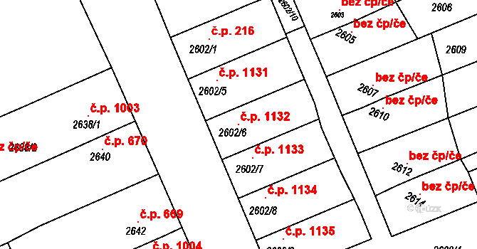 Pohořelice 1132 na parcele st. 2602/6 v KÚ Pohořelice nad Jihlavou, Katastrální mapa
