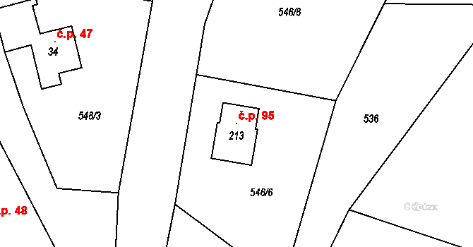 Šiškovice 95, Licibořice na parcele st. 213 v KÚ Licibořice, Katastrální mapa