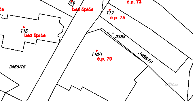 Olbramovice 79 na parcele st. 116/1 v KÚ Olbramovice u Moravského Krumlova, Katastrální mapa