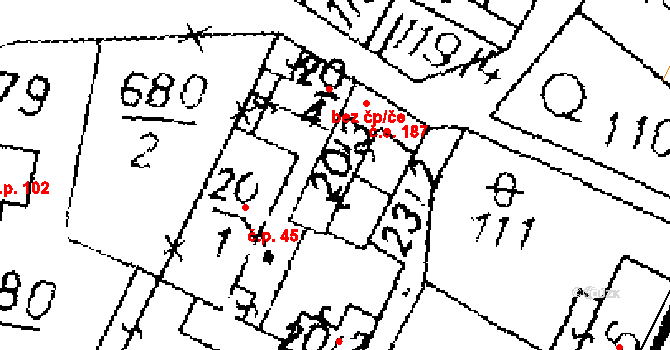Opatovice I 187 na parcele st. 20/3 v KÚ Opatovice I, Katastrální mapa
