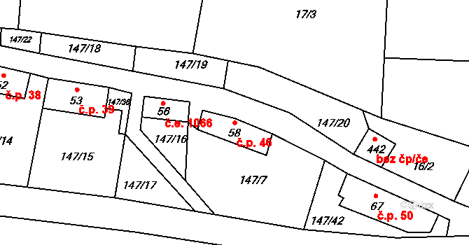 Ledečko 46 na parcele st. 58 v KÚ Ledečko, Katastrální mapa