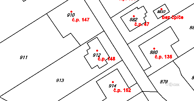 Kunčičky u Bašky 148, Baška na parcele st. 912 v KÚ Kunčičky u Bašky, Katastrální mapa