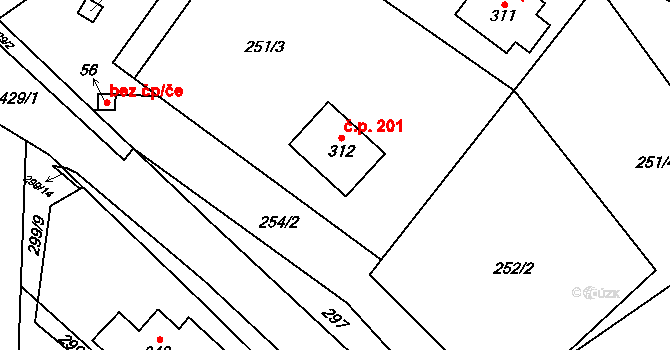 Horní Datyně 201, Vratimov na parcele st. 312 v KÚ Horní Datyně, Katastrální mapa