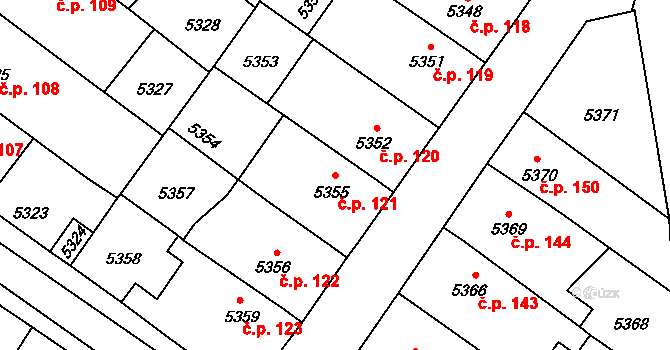 Lukovany 121 na parcele st. 5355 v KÚ Lukovany, Katastrální mapa
