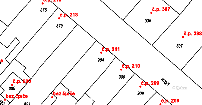 Sudoměřice 211 na parcele st. 904 v KÚ Sudoměřice, Katastrální mapa