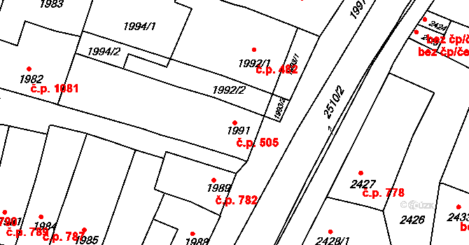 Bzenec 505 na parcele st. 1991 v KÚ Bzenec, Katastrální mapa
