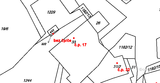 Cerekvička 17, Cerekvička-Rosice na parcele st. 33 v KÚ Cerekvička, Katastrální mapa