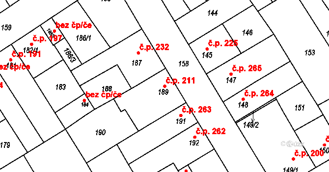 Rousínov 211 na parcele st. 189 v KÚ Rousínov u Vyškova, Katastrální mapa