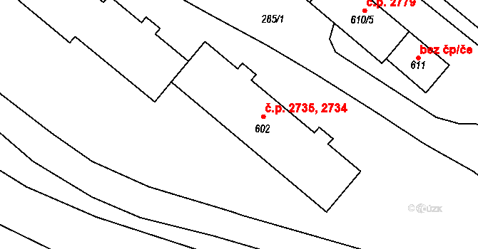 Šumperk 2734,2735 na parcele st. 602 v KÚ Dolní Temenice, Katastrální mapa