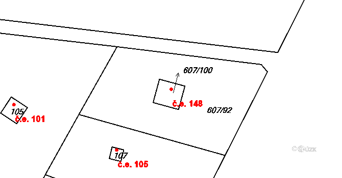 Teletín 148, Krňany na parcele st. 607/100 v KÚ Teletín, Katastrální mapa