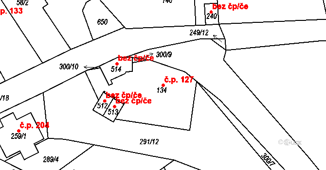 Mratín 127 na parcele st. 134 v KÚ Mratín, Katastrální mapa