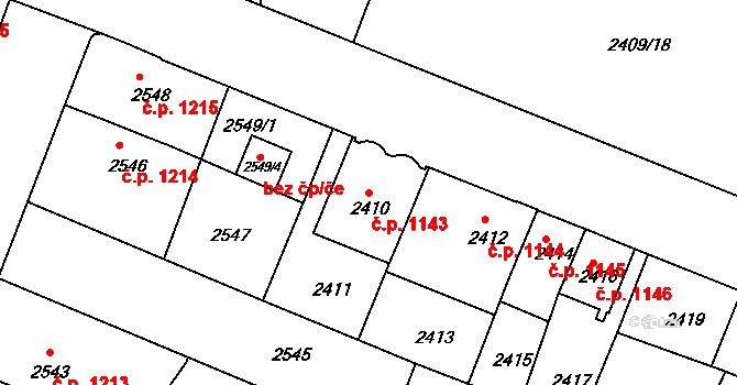 Boskovice 1143 na parcele st. 2410 v KÚ Boskovice, Katastrální mapa