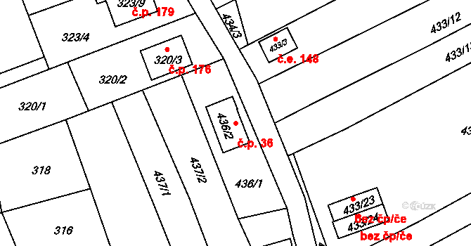 Krčmaň 36 na parcele st. 436/2 v KÚ Krčmaň, Katastrální mapa