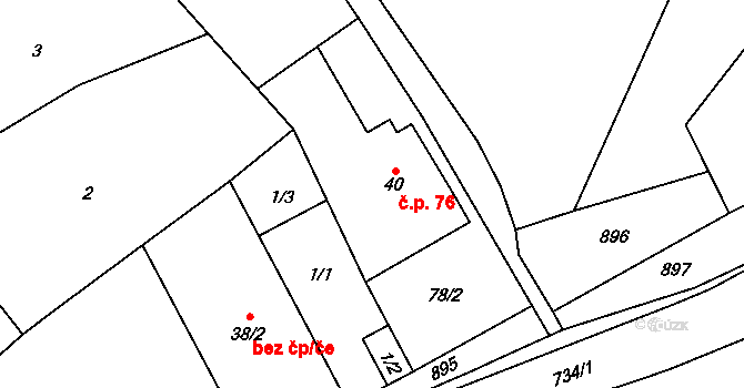 Střelice 76, Uničov na parcele st. 40 v KÚ Střelice u Litovle, Katastrální mapa
