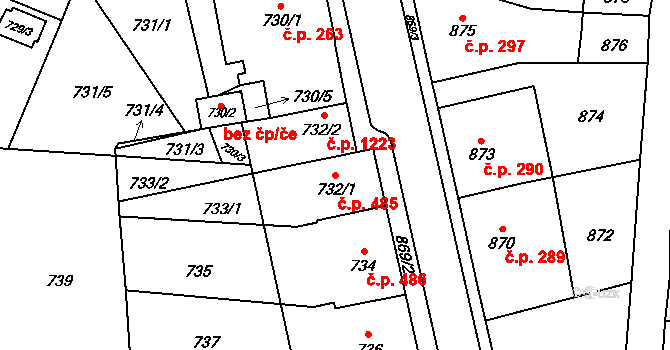 Jilemnice 485 na parcele st. 732/1 v KÚ Jilemnice, Katastrální mapa