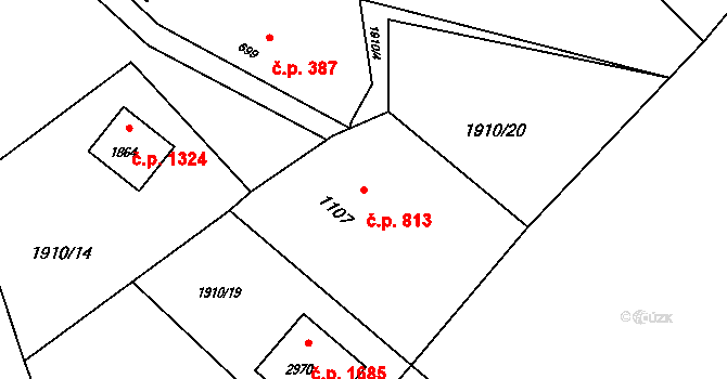 Rožnov pod Radhoštěm 813 na parcele st. 1107 v KÚ Rožnov pod Radhoštěm, Katastrální mapa