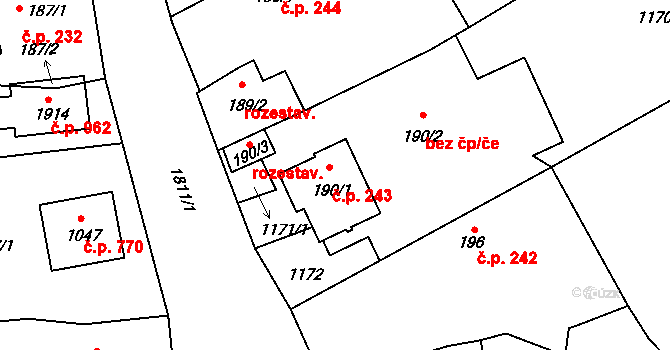 Hluboká nad Vltavou 243 na parcele st. 190/1 v KÚ Hluboká nad Vltavou, Katastrální mapa