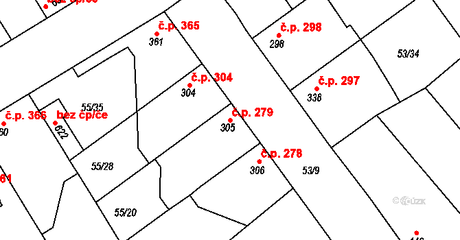 Litol 279, Lysá nad Labem na parcele st. 305 v KÚ Litol, Katastrální mapa