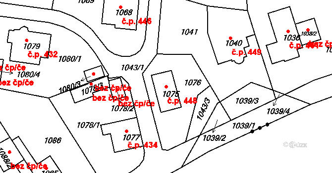 Proboštov 448 na parcele st. 1075 v KÚ Proboštov u Teplic, Katastrální mapa