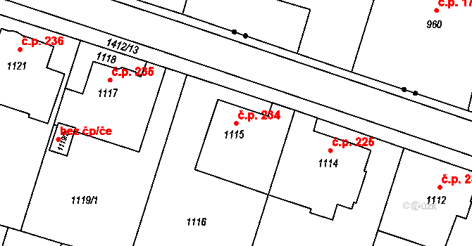 Pudlov 234, Bohumín na parcele st. 1115 v KÚ Pudlov, Katastrální mapa