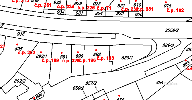Bosonohy 193, Brno na parcele st. 888 v KÚ Bosonohy, Katastrální mapa