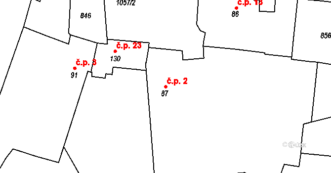 Lelov 2, Žalany na parcele st. 87 v KÚ Žalany, Katastrální mapa
