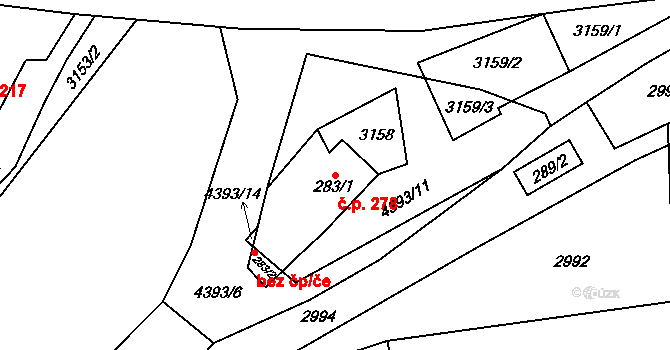 Heřmanovice 278 na parcele st. 283/1 v KÚ Heřmanovice, Katastrální mapa